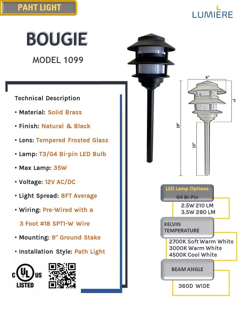 Bougie Solid Cast Brass Pagoda Path &amp; Area Light Black Finish Low Voltage Outdoor Lighting