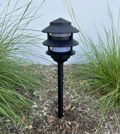 Bougie Solid Cast Brass Pagoda Path &amp; Area Light Black Finish Low Voltage Outdoor Lighting