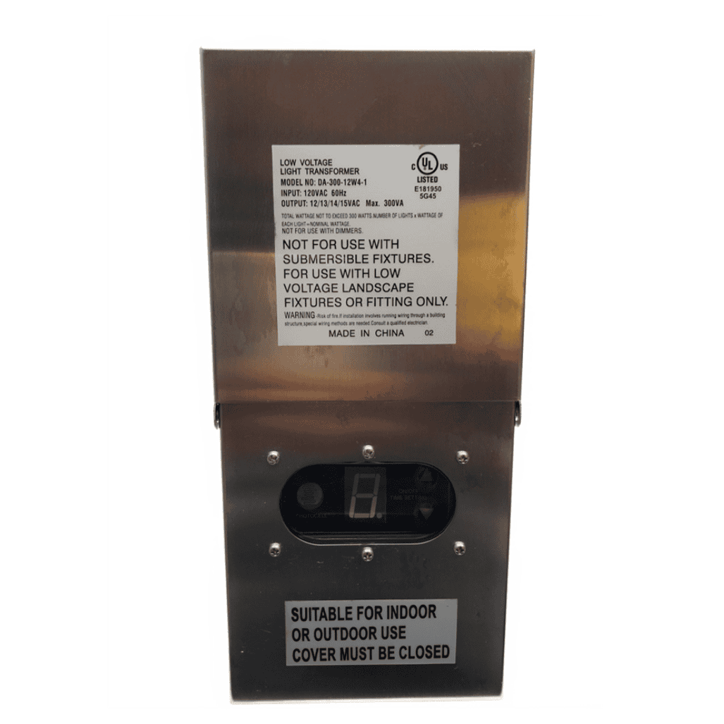 LUME-PRO Low Voltage Transformer Stainless Steel 300W with Digital Timer &amp; Photocell Build-In