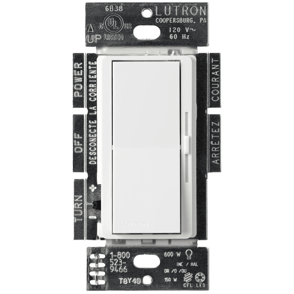 Lutron Diva C.L Dimmer Switch for Dimmable LED, Halogen and Incandescent Bulbs, Single-Pole or 3-Way, White