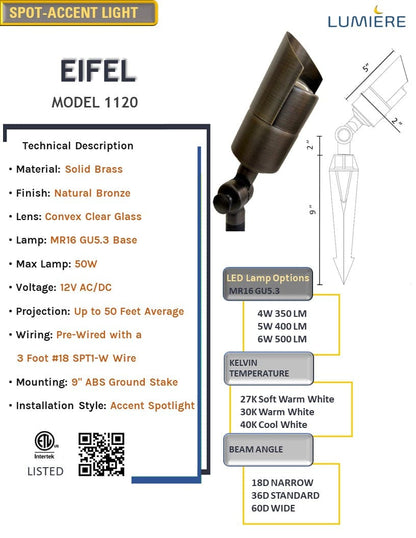 Eifel Natural Bronze Solid Brass Accent Spot Light Low Voltage Outdoor Lighting